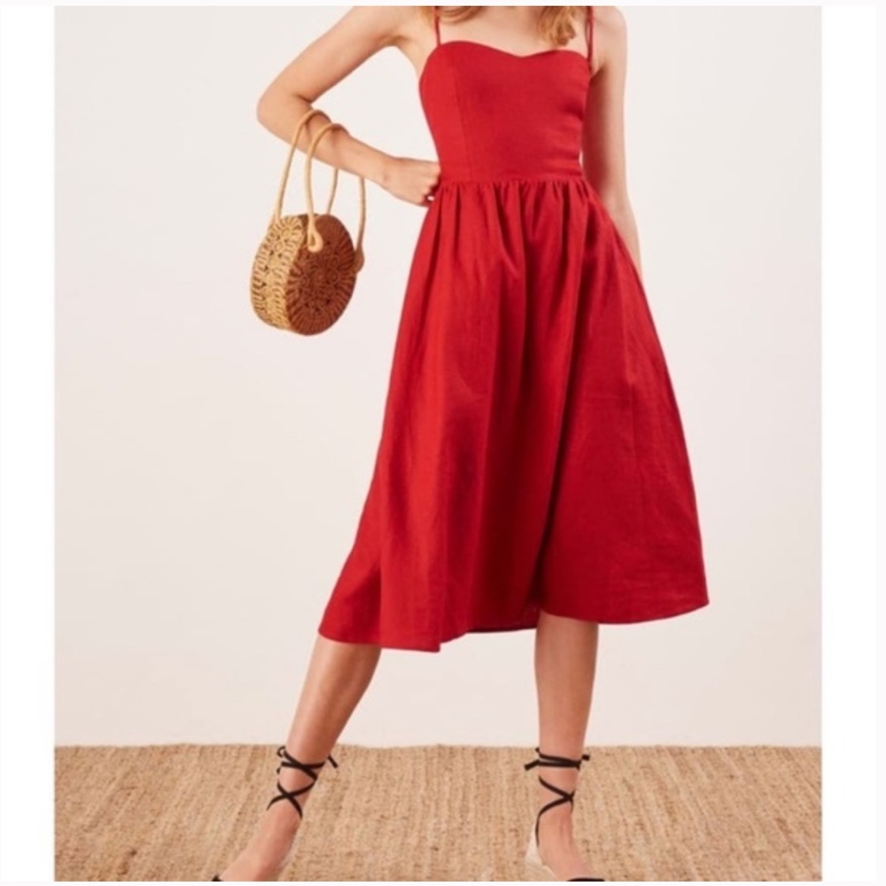 Reformation Red Olivia Linen Dress Size 6